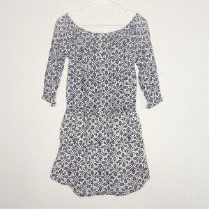 PAIGE Floral Print Clover Off Shoulder Blue White Mini Dress Pockets Size Medium
